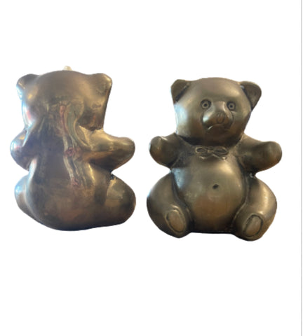 Vintage brass bear bookends white background 