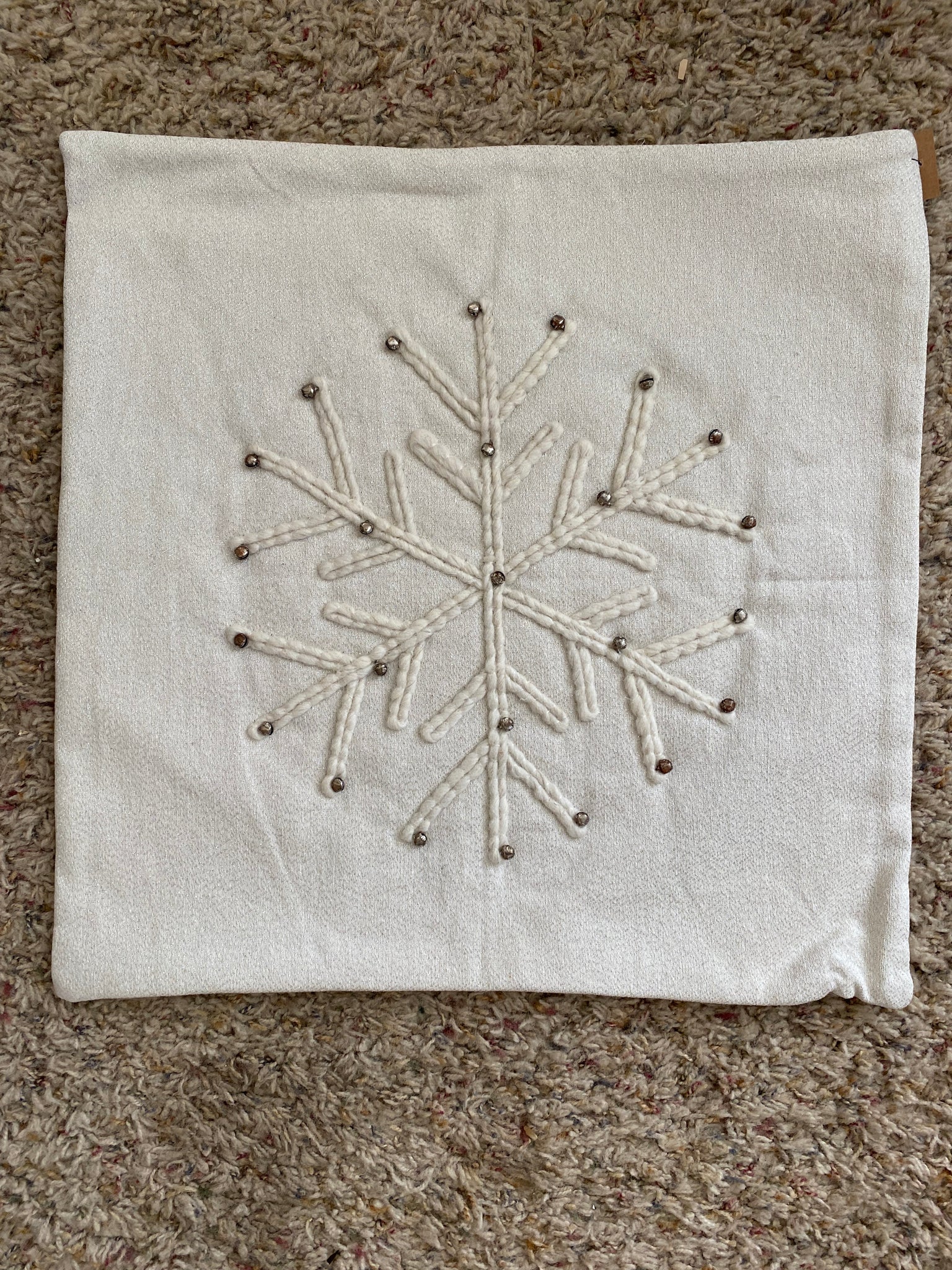 Cotton Snowflake pillow with Embroidered Snowflake