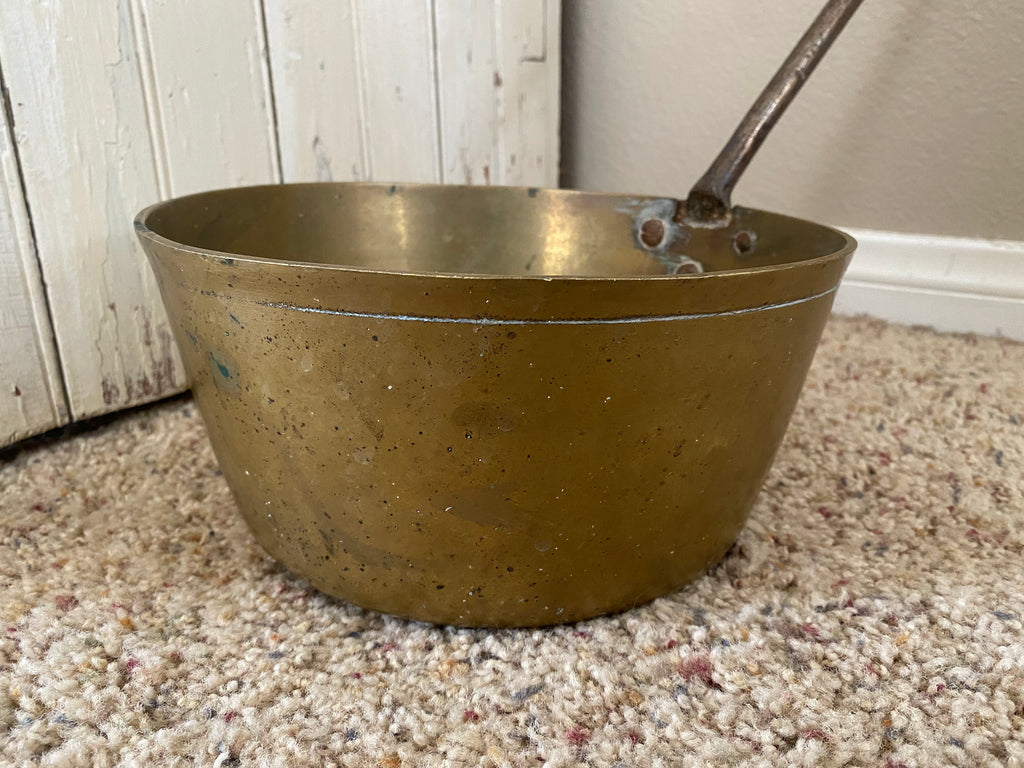 Antique French brass cooking pot.