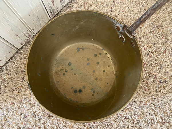 Antique 1800s French Brass and Cast Iron Cooking Pot Sauce Pan Inside