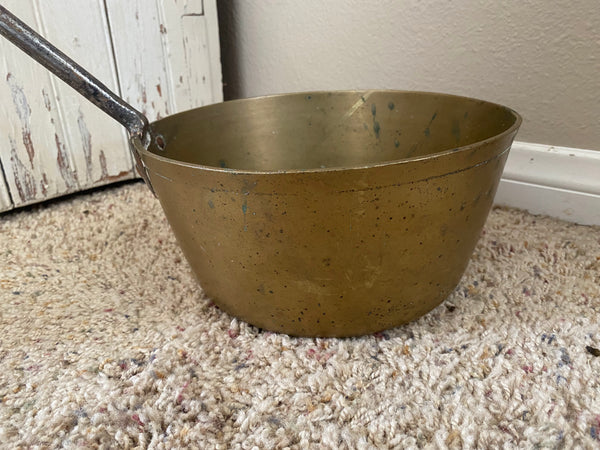 Antique 1800s French Brass and Cast Iron Cooking Pot Sauce Pan Side of Pot