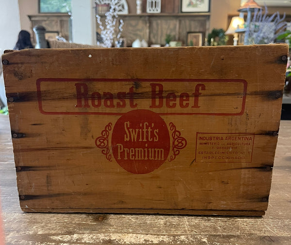 Vintage Swifts premium roast beef crate back view lettering is faded