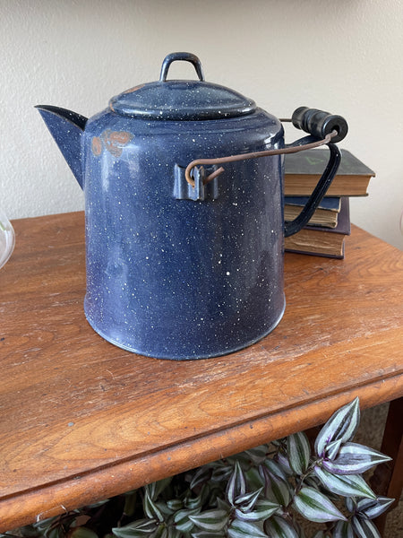 Large antique blue graniteware coffee pot
