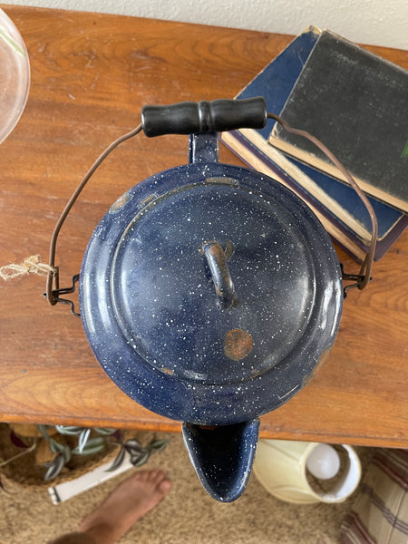 Large antique blue graniteware coffee pot lid