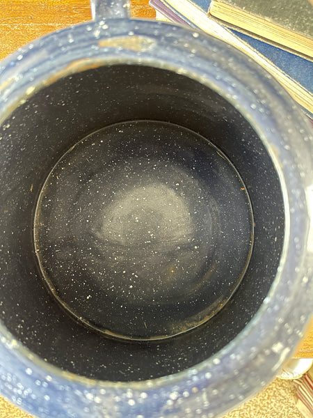 Large antique blue graniteware coffee pot inside