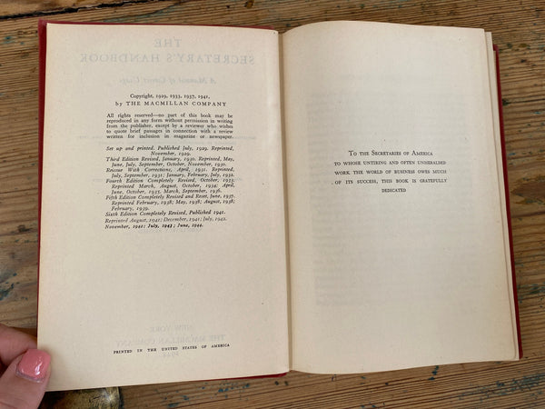 1944 The Secretary's Handbook copyright page