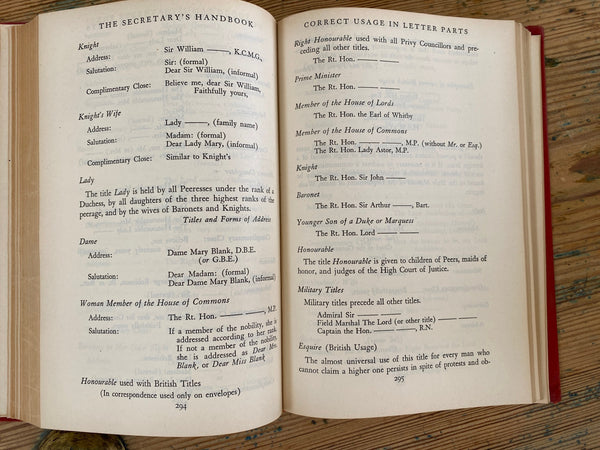 1944 The Secretary's Handbook page 294-295