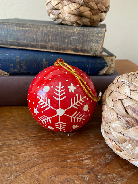 3" Round Hand-Painted Paper Mache Ball Ornament