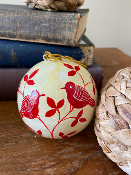 3" Round Hand-Painted Paper Mache Ball Ornament