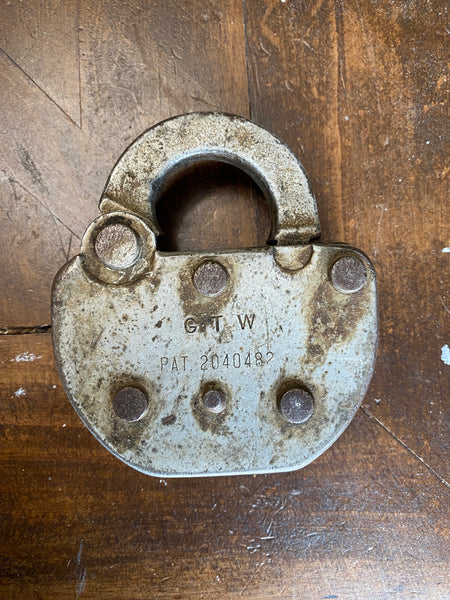 Antique Adlake GTW railroad padlock, with engraved "GTW"