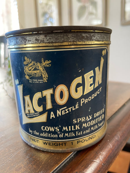 Vintage Lactogen Collectible Advertising Tin 1 Pound closeup front
