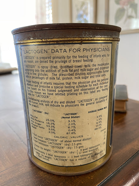 Vintage Lactogen Collectible Advertising Tin 2.5 Pound physicians label 