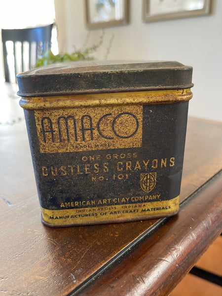 Vintage Amaco Dustless Blackboard Crayon Tin side