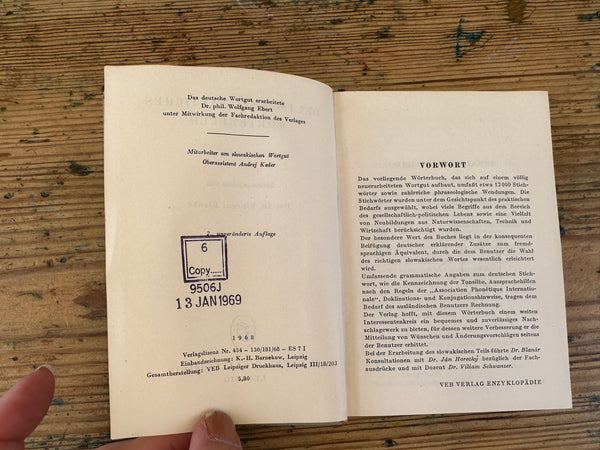1968 Deutsch Slowakisch Worterbuch copyright page