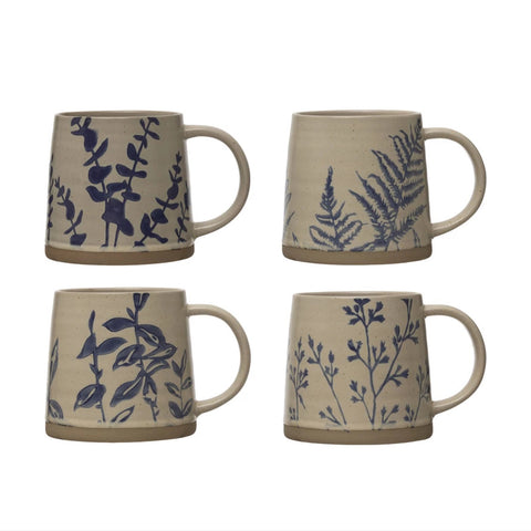 16oz. Hand Stamped Stoneware Mug with Botanicals