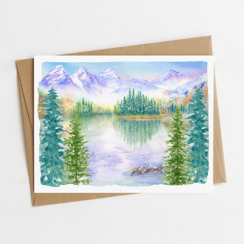 Mountain Nature Greeting Card, Watercolor Art