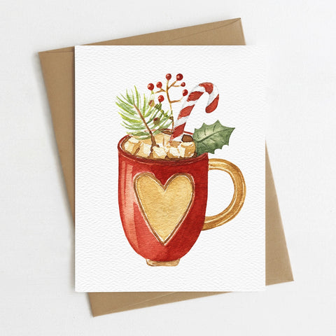 Holiday Drink Greeting Card, Christmas Card, Hot Cocoa Card