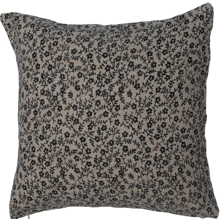 20" Cotton Slub Printed Pillow with Ditsy Floral Pattern