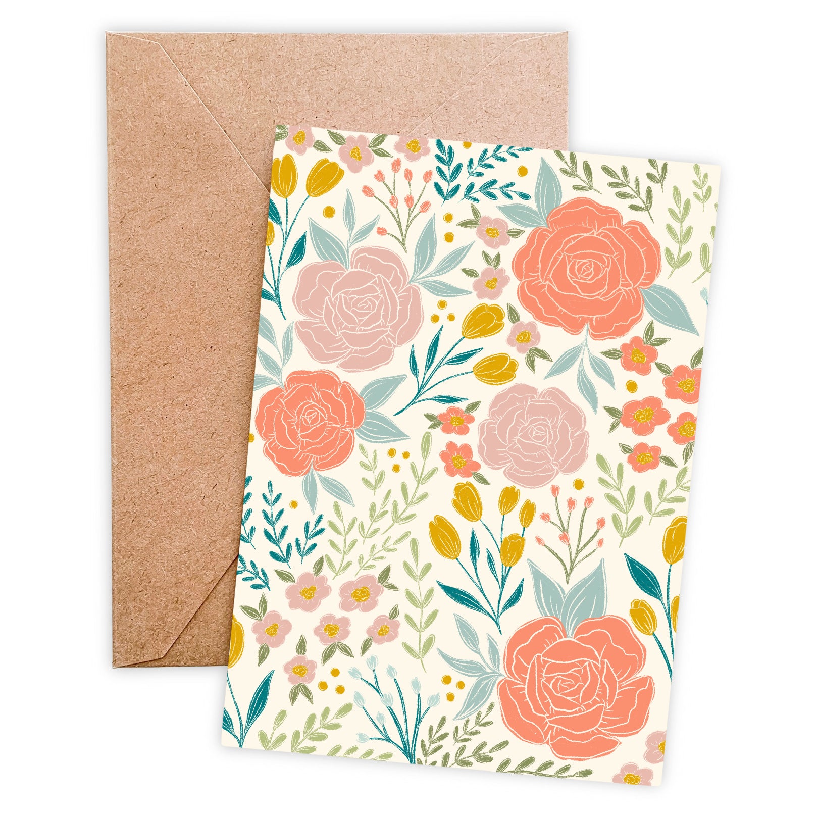Peonies and Tulip floral card