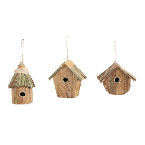 Wood and Grass Birdhouse Ornament,