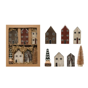 Hand-Painted Pine Wood House Village