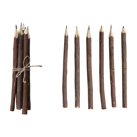 Hand-Carved Wood Pencils with Jute Tie