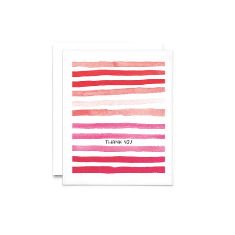 Pink Watercolor Stripes Thank You Card