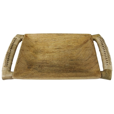 Wood Tray with Rattan Handles